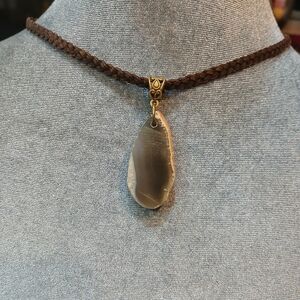 Brown Braided Cord Necklace with Smoky Agate Pendant